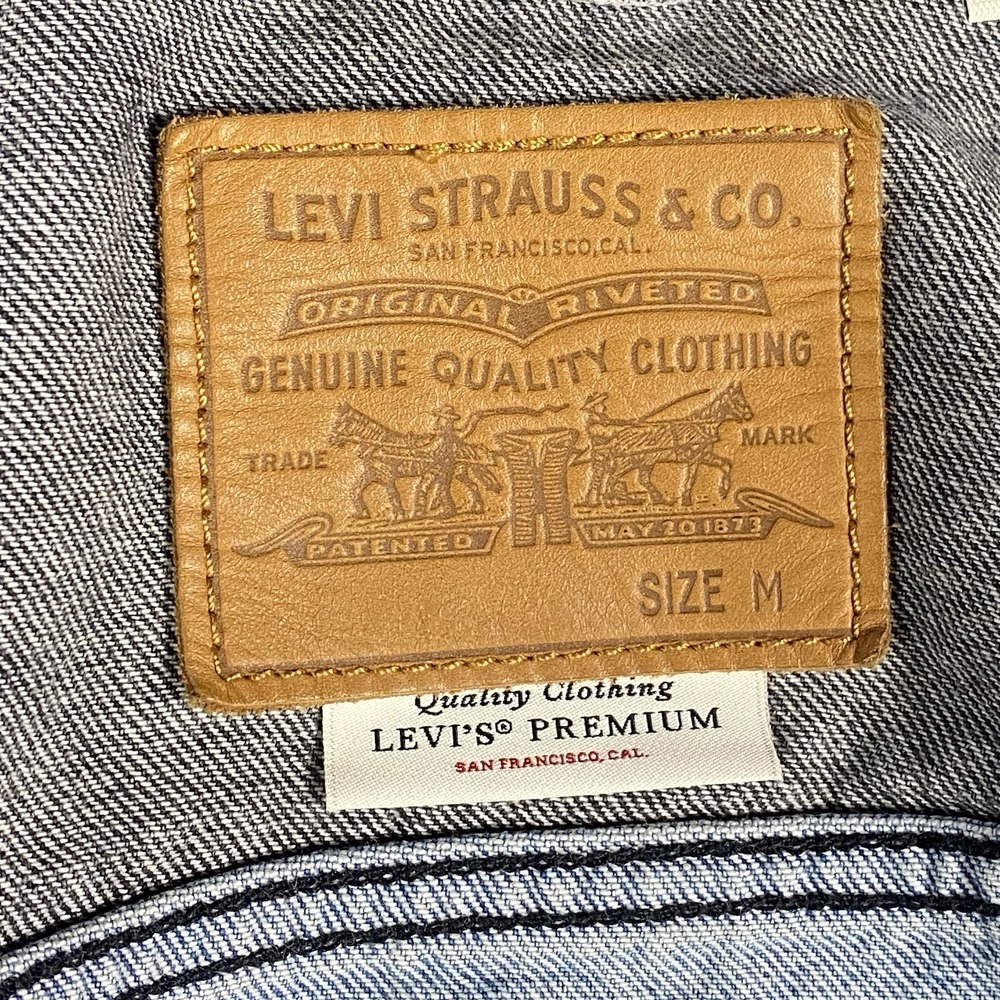 Levi's Premium Type III Trucker Jacket Mens M Color Block Black Charcoal Denim - Picture 8 of 16